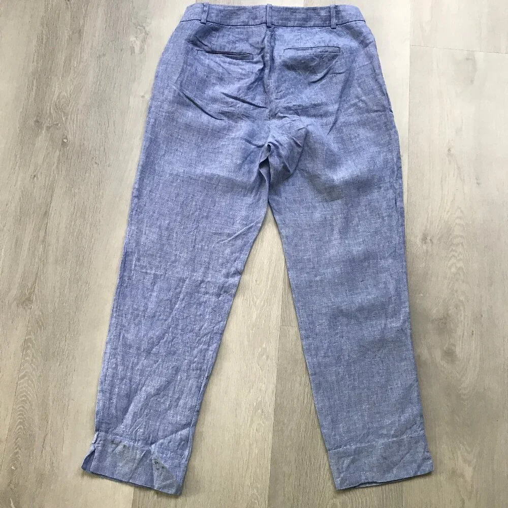 TALBOTS BLUE LINEN PANT ANKLE CROP FLAT FRONT WOMENS 4